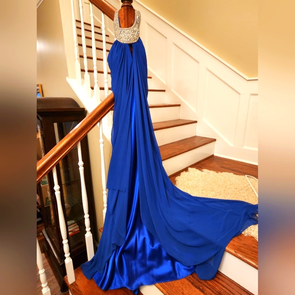 Chiffon-Satin Evening Gown Celebrity Style Formal Dress With Beading Rhinestone